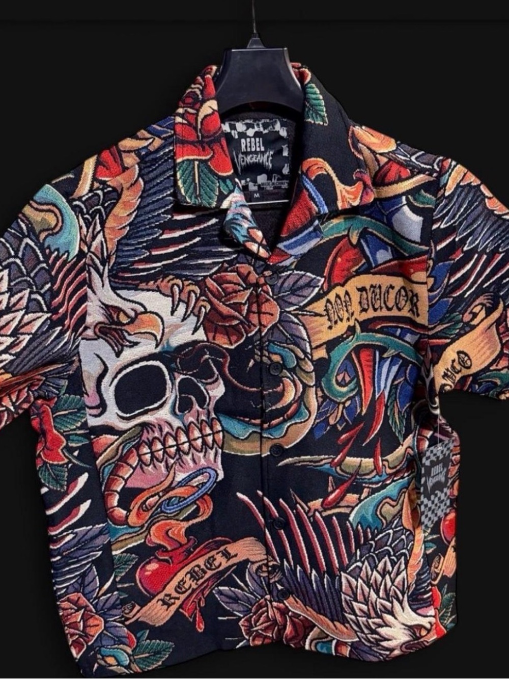 rebels Black Multicolor Tattoo-Print Button-Front Shirt
